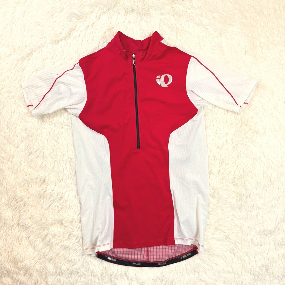 Pearl Izumi Cycling Jersey Mens L Red White Elite Series Half Zip Short Sleeve